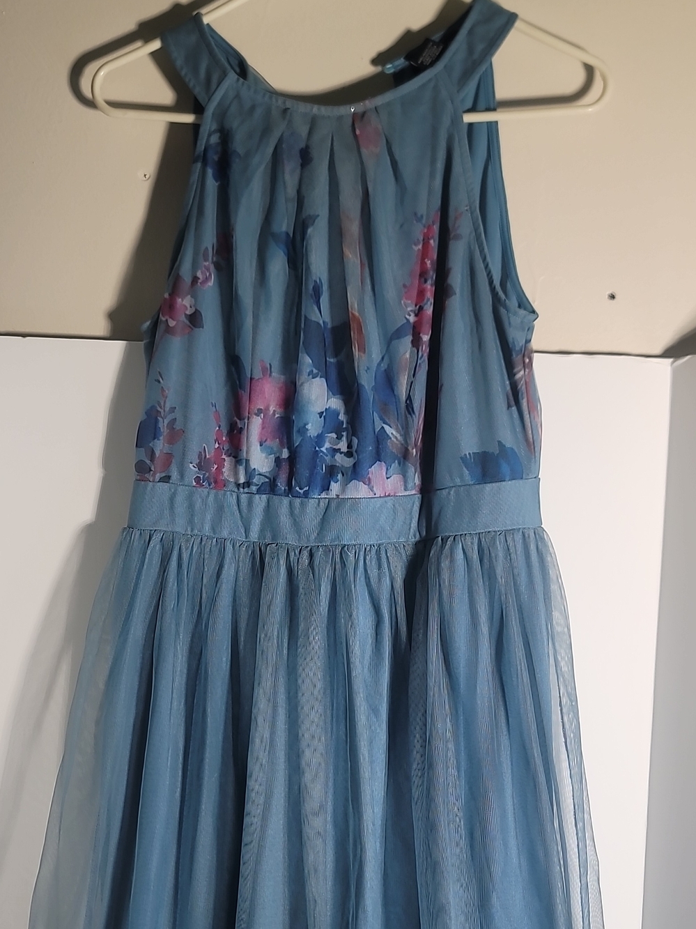 Girls Blue Floral Tulle Party Dress